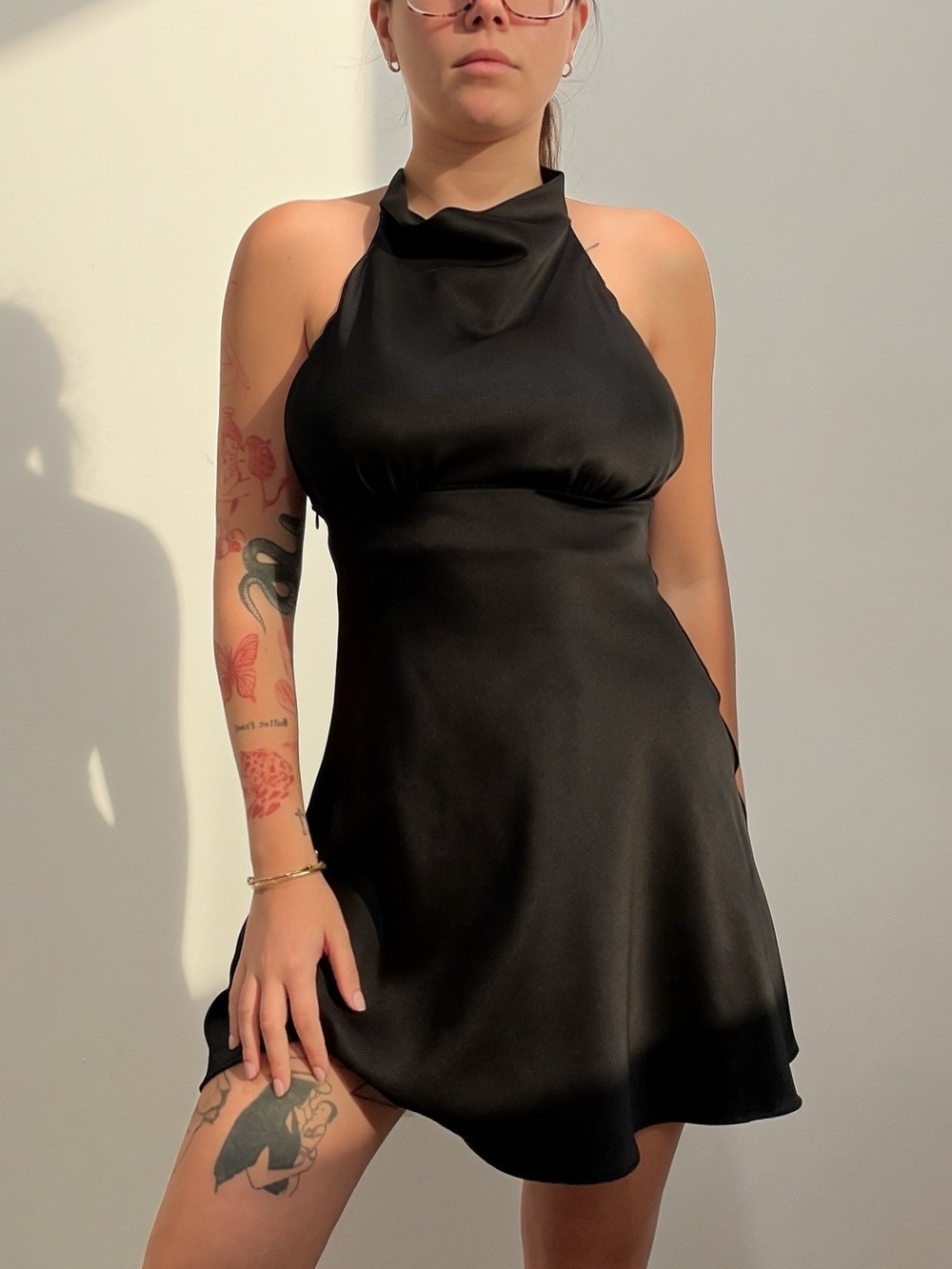 Zara Black Halter Mini Dress - Sleek Satin Style